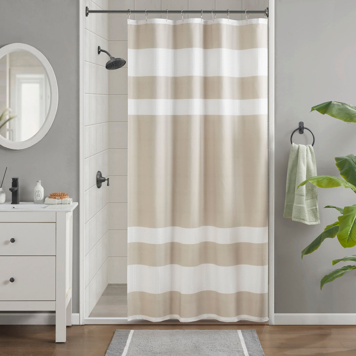 Modern Striped Shower Curtain with 3M Treatment