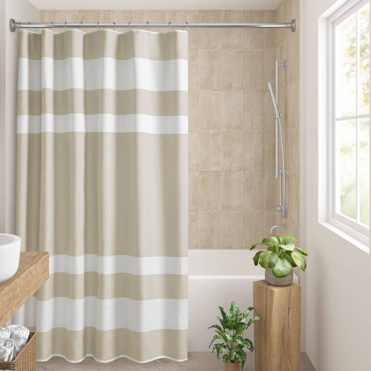 Modern Striped Shower Curtain with 3M Treatment