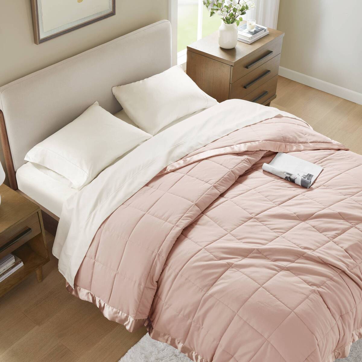 Lightweight Down Alternative Blanket with Satin Trim