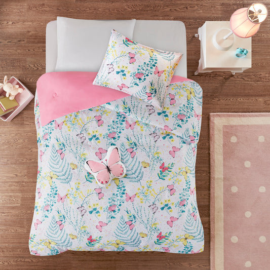 Printed Butterfly Comforter Set with Decor Pillow