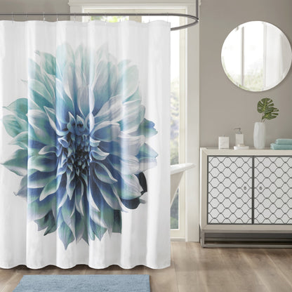 Large Flower Cotton Floral Shower Curtain with 12 Button Holes, 72" x 72"