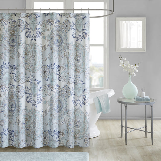 Shower Curtain Cotton Floral Shower Curtain Bohemian Bath Curtains Decor with 12 Button Holes