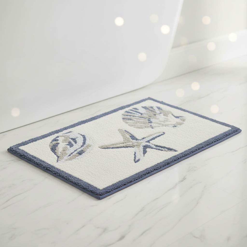 Cotton Bathroom Rug Reversible Coastal Machine Washable