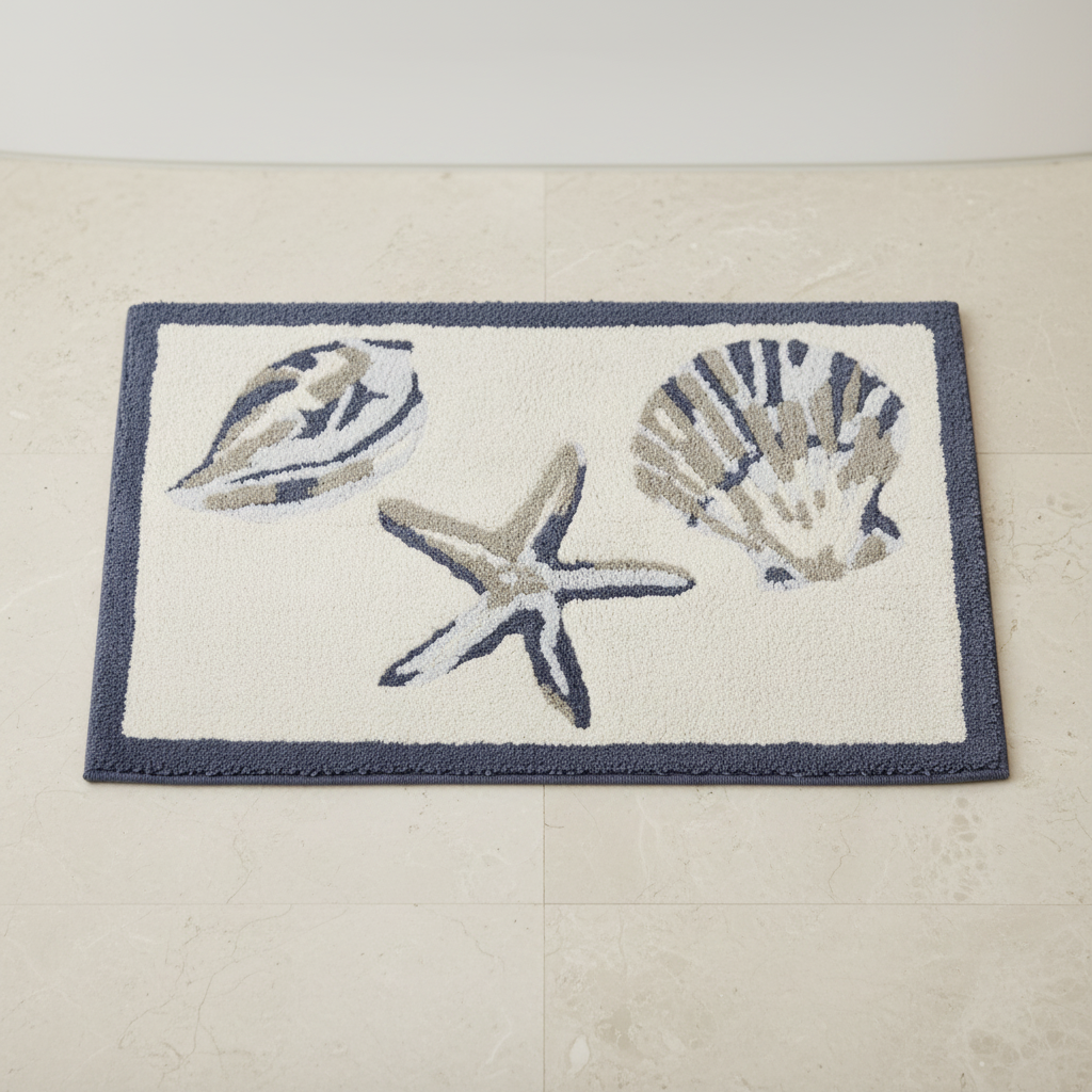 Cotton Bathroom Rug Reversible Coastal Machine Washable