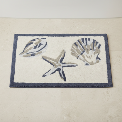 Cotton Bathroom Rug Reversible Coastal Machine Washable