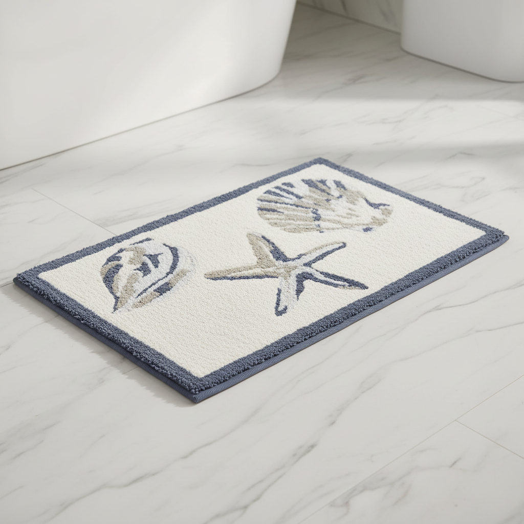 Cotton Bathroom Rug Reversible Coastal Machine Washable