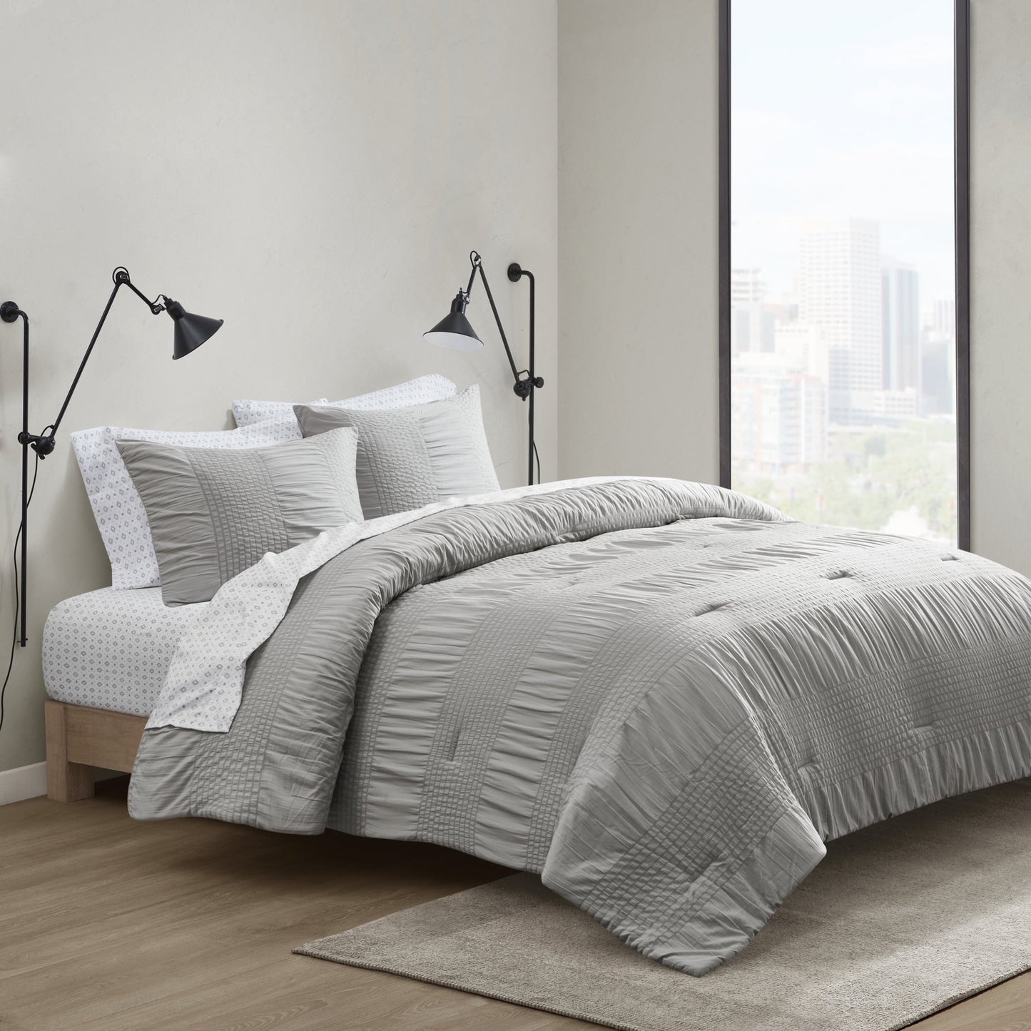 7-Piece Comforter Set with Bed Sheets, Grey
