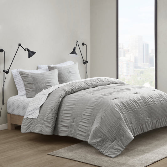 7-Piece Comforter Set with Bed Sheets, Grey