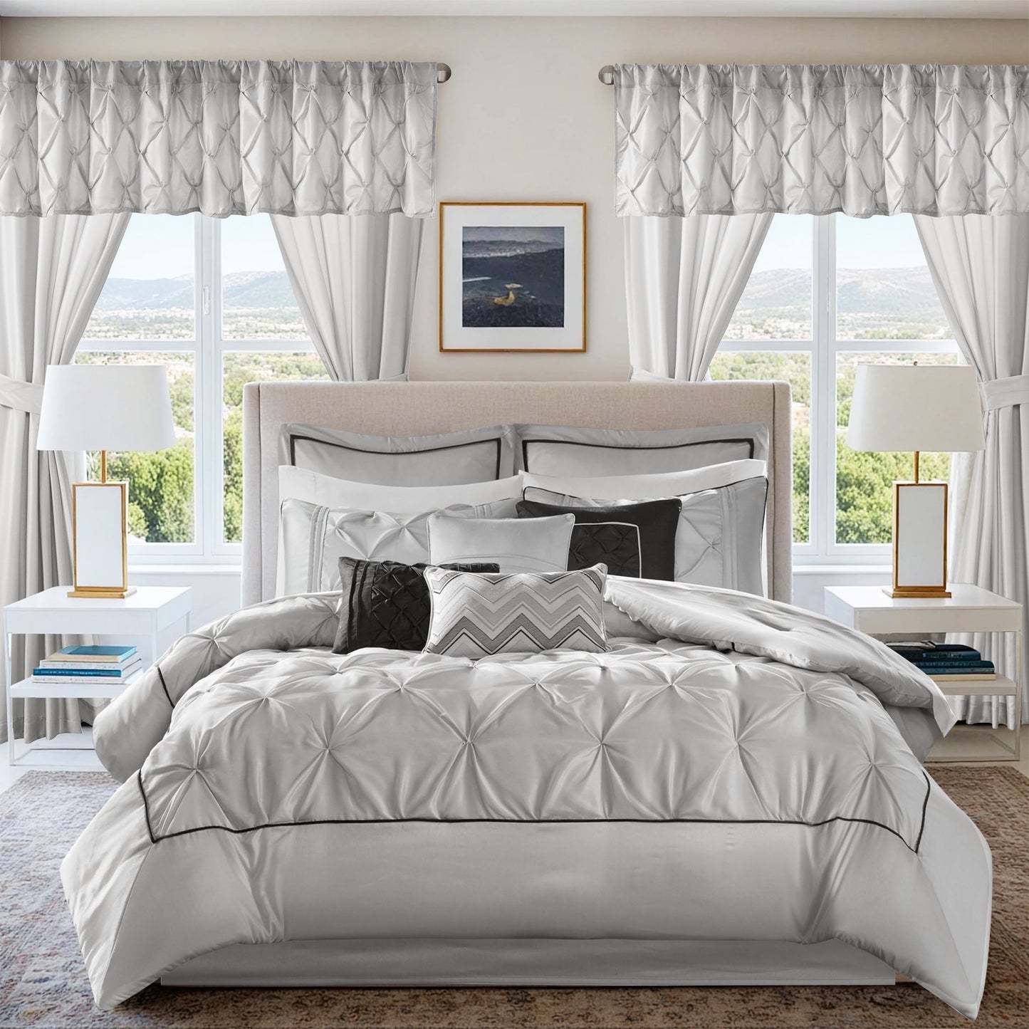 24 Piece Comforter Set with Window Curtains,Room in a Bag
