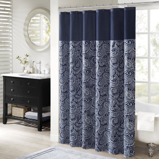 Shower Curtain Traditional Jacquard Bath Curtain with 12 Button Holes