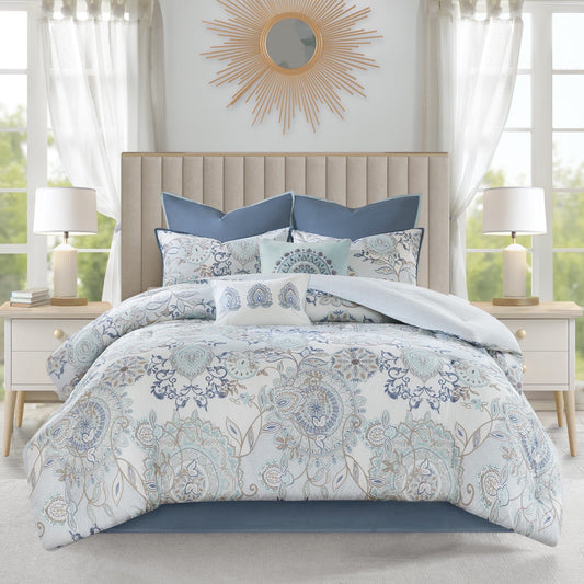 8pcs Reversible Floral Printed Comforter Set