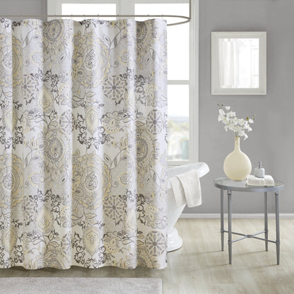 Shower Curtain Cotton Floral Shower Curtain Bohemian Bath Curtains Decor with 12 Button Holes