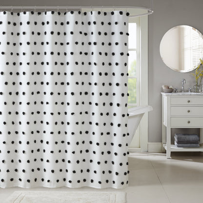 Shower Curtain White Polka Dot Bathroom Curtain With/ 12 Button Holes