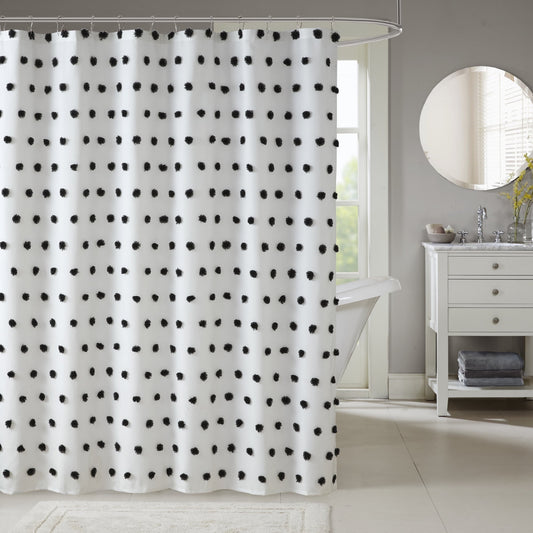 Shower Curtain White Polka Dot Bathroom Curtain With/ 12 Button Holes