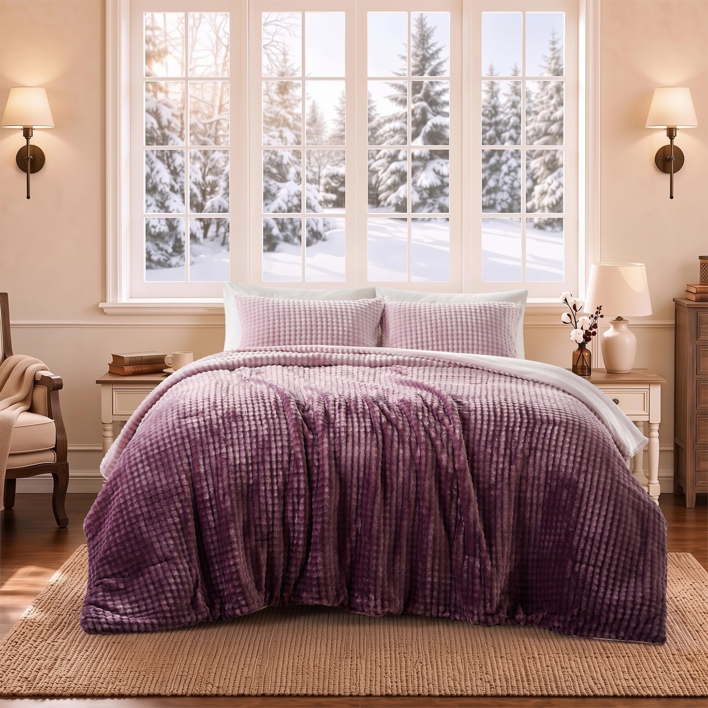 Bubble Plush Fluffy Ombre Comforter Set