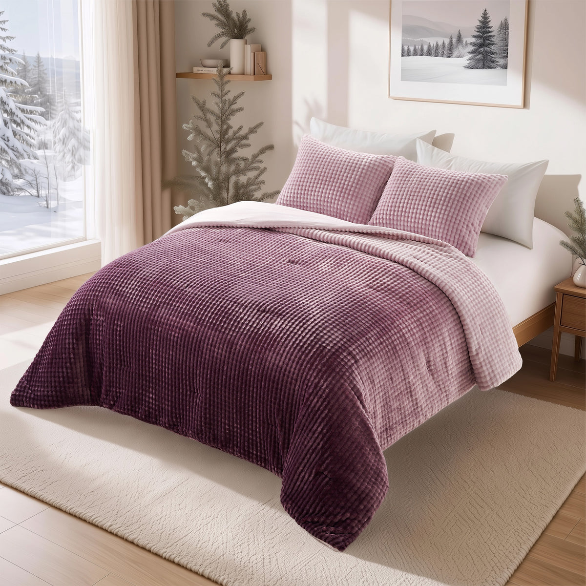 Bubble Plush Fluffy Ombre Comforter Set
