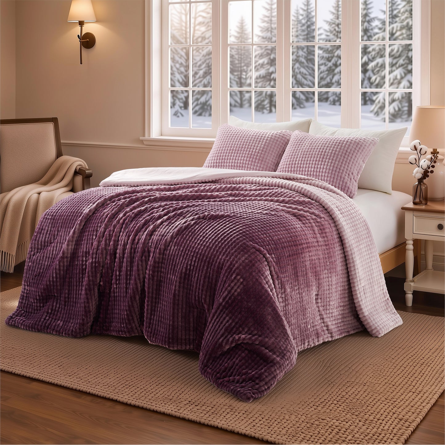 Bubble Plush Fluffy Ombre Comforter Set