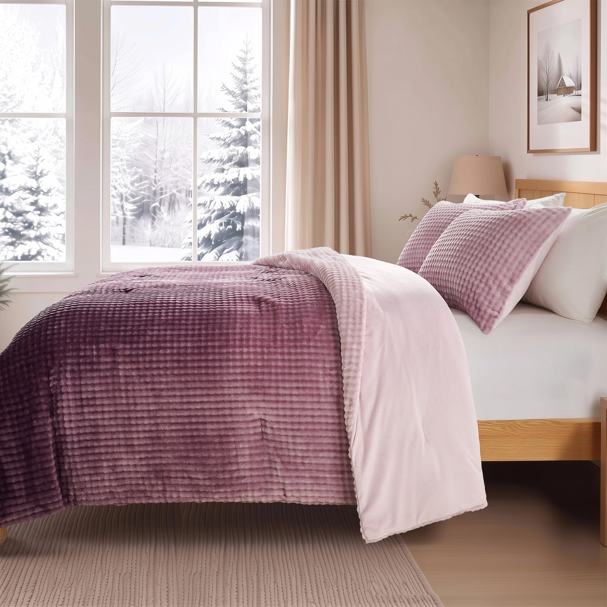 Bubble Plush Fluffy Ombre Comforter Set