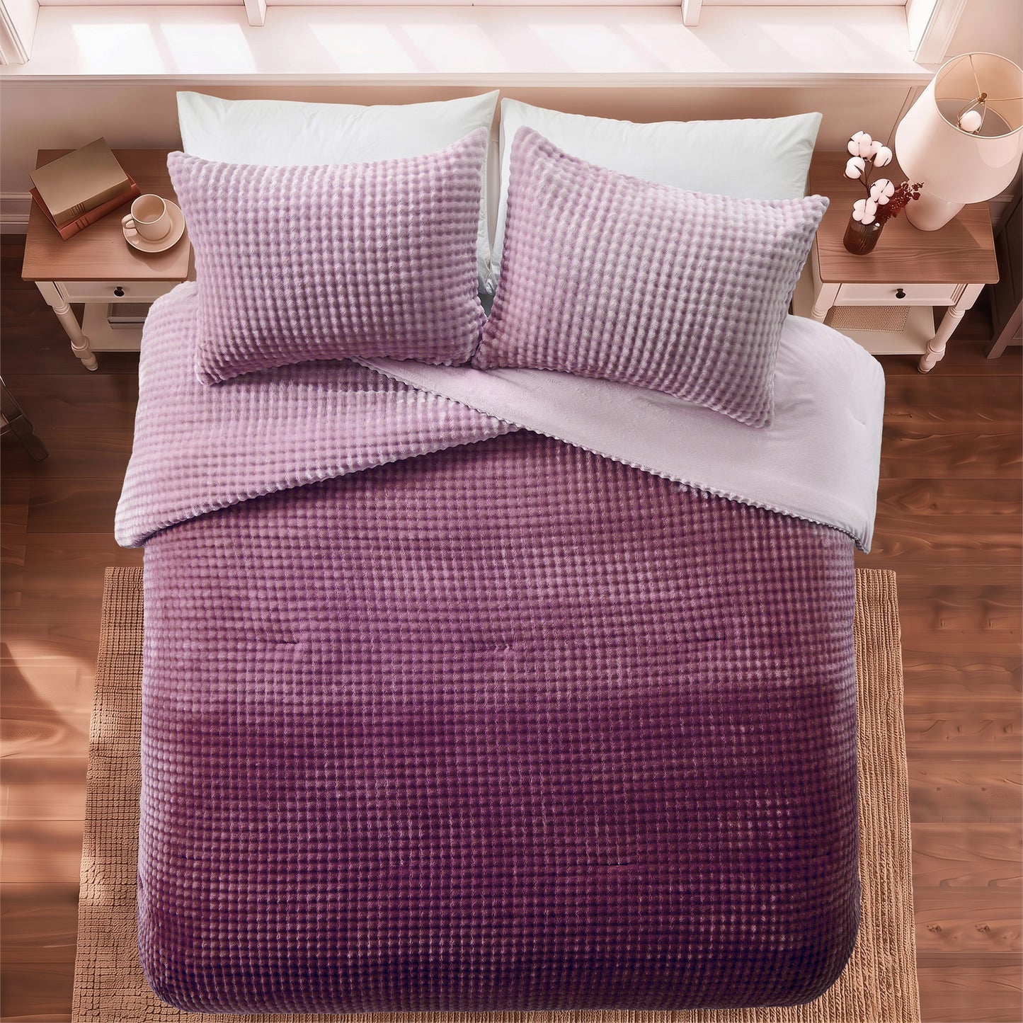 Bubble Plush Fluffy Ombre Comforter Set
