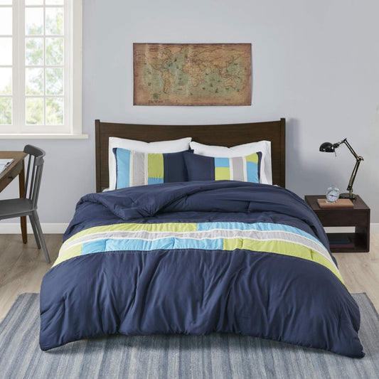 4-Piece All Season Comforter Set with Decor Pillow Geometric Stripes
