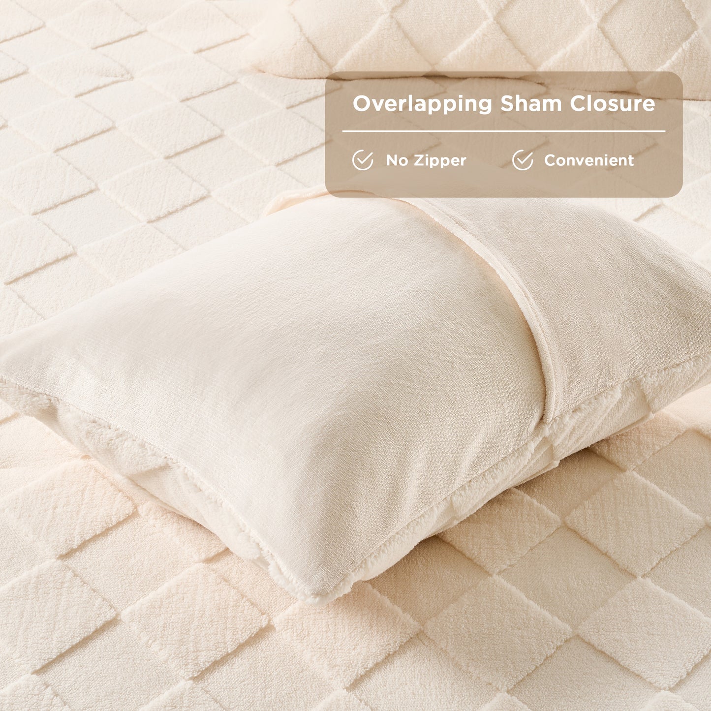 Jacquard Sherpa Diamond Comforter Set, Velvety Solid Reverse Fluffy Fleece Bedding Set with Comforter and Shams