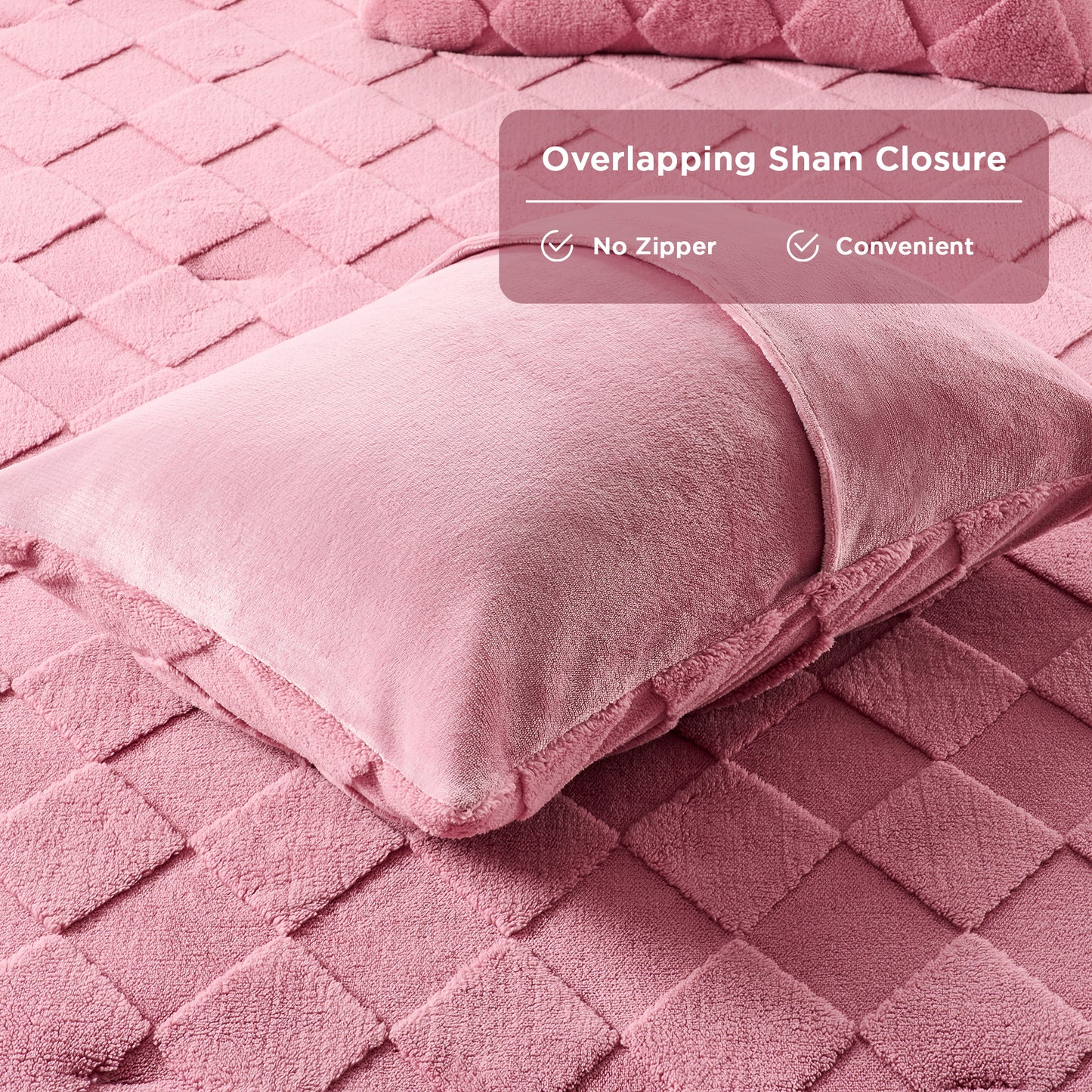 Jacquard Sherpa Diamond Comforter Set, Velvety Solid Reverse Fluffy Fleece Bedding Set with Comforter and Shams