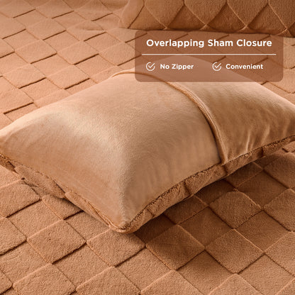 Jacquard Sherpa Diamond Comforter Set, Velvety Solid Reverse Fluffy Fleece Bedding Set with Comforter and Shams