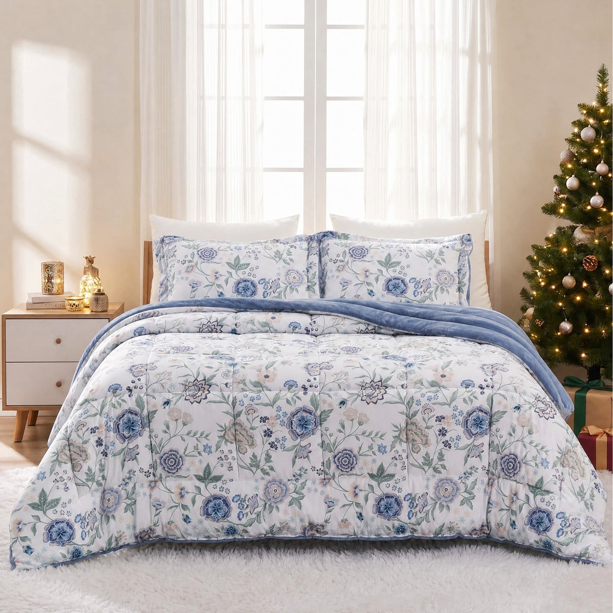 Sunniva Floral Multi-Color Comforter Set with Ultra-Soft Plush Reverse