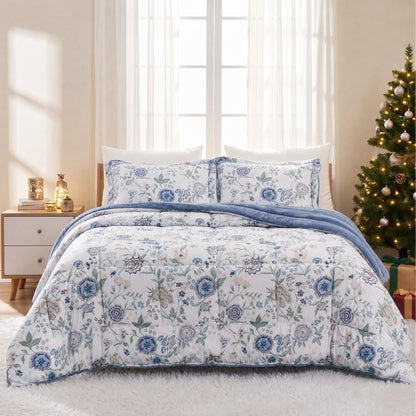 Sunniva Floral Multi-Color Comforter Set with Ultra-Soft Plush Reverse