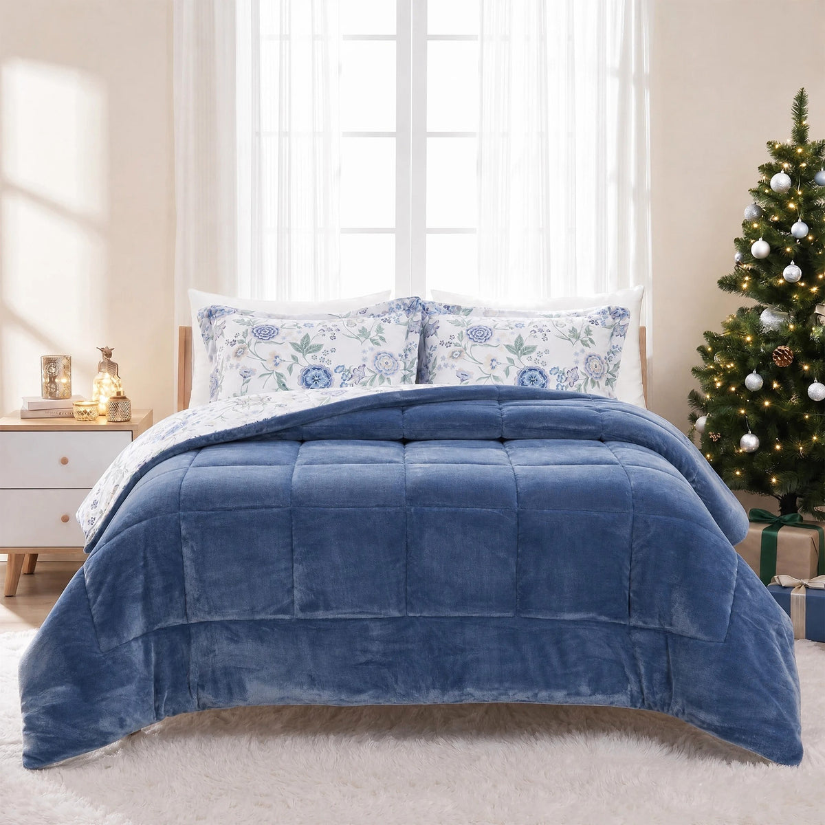 Sunniva Floral Multi-Color Comforter Set with Ultra-Soft Plush Reverse