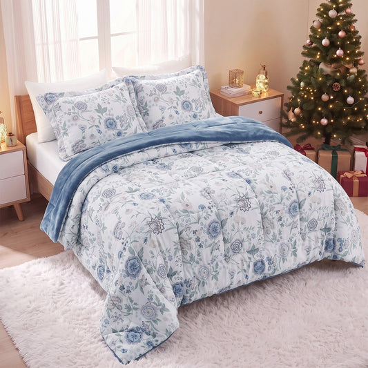 Sunniva Floral Multi-Color Comforter Set with Ultra-Soft Plush Reverse