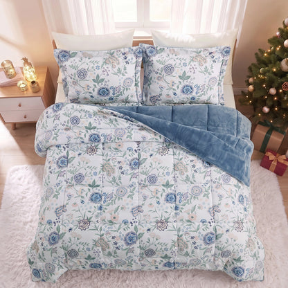 Sunniva Floral Multi-Color Comforter Set with Ultra-Soft Plush Reverse