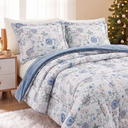 Sunniva Floral Multi-Color Comforter Set with Ultra-Soft Plush Reverse