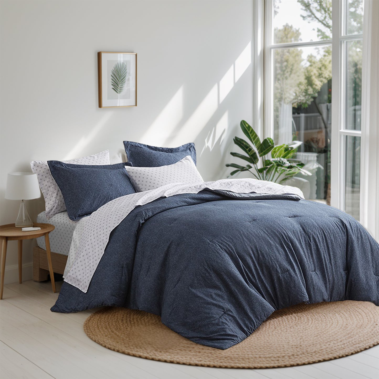 Chambray Print Microfiber Comforter Set with Bed Sheets