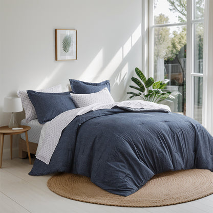 Chambray Print Microfiber Comforter Set with Bed Sheets