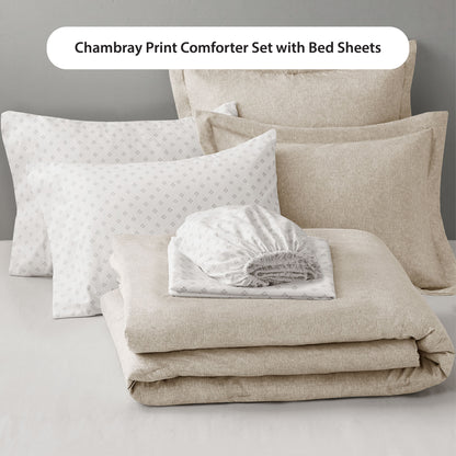 Chambray Print Microfiber Comforter Set with Bed Sheets