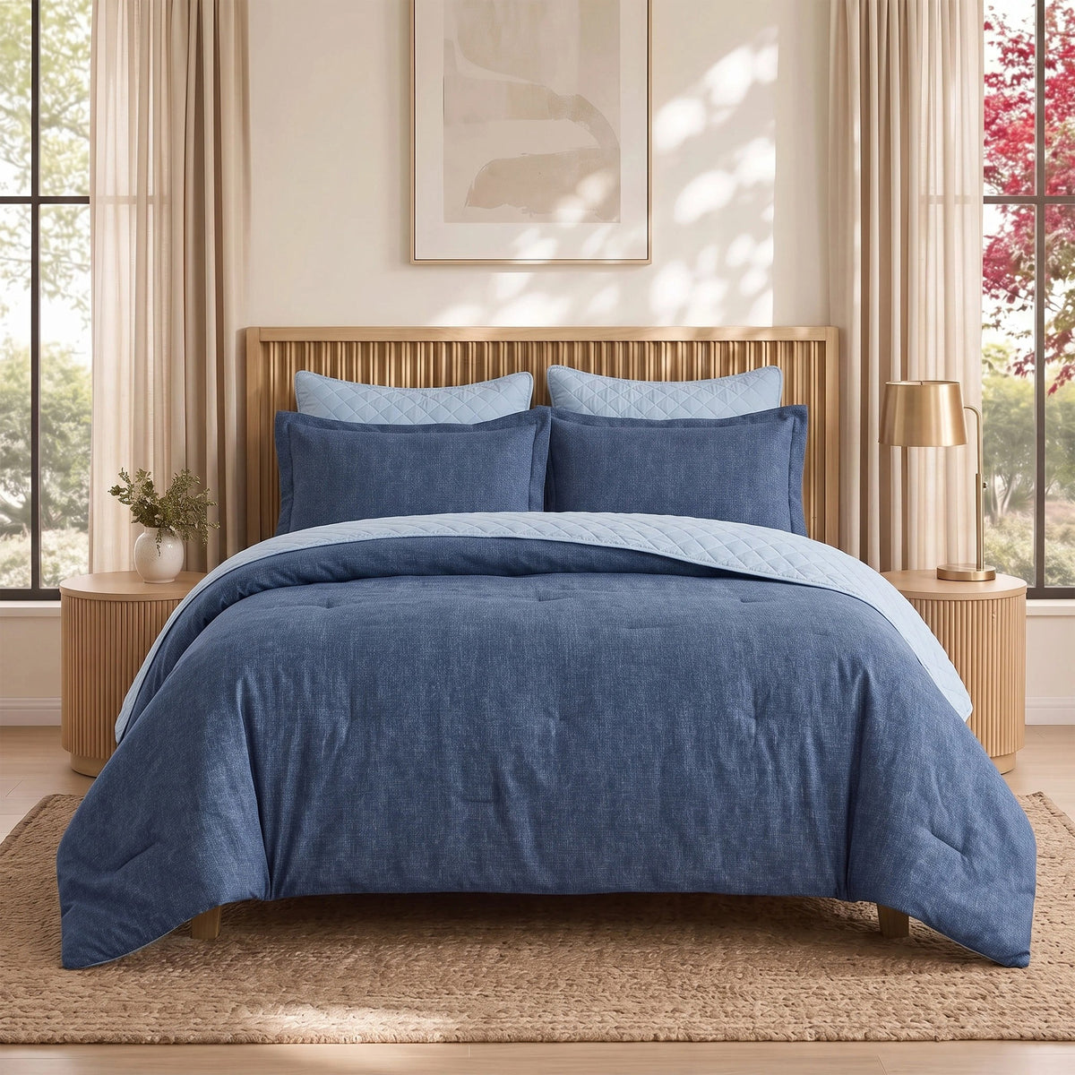 Camille Solid 2-in-1 All Season Bundle Set Comforter Set with Quilted Bedspread and Shams