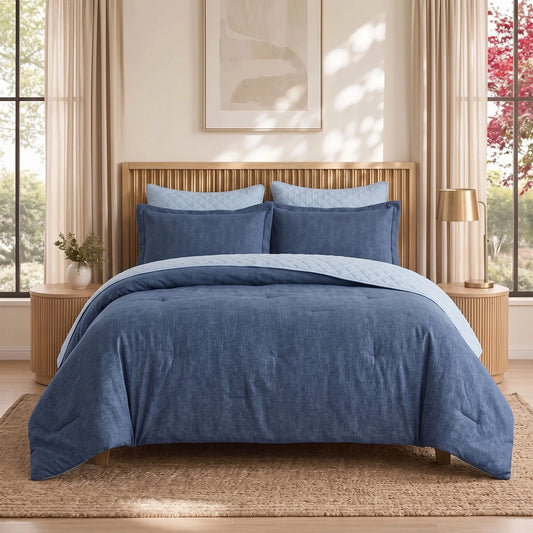 Camille Solid 2-in-1 All Season Bundle Set Comforter Set with Quilted Bedspread and Shams