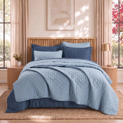 Camille Solid 2-in-1 All Season Bundle Set Comforter Set with Quilted Bedspread and Shams