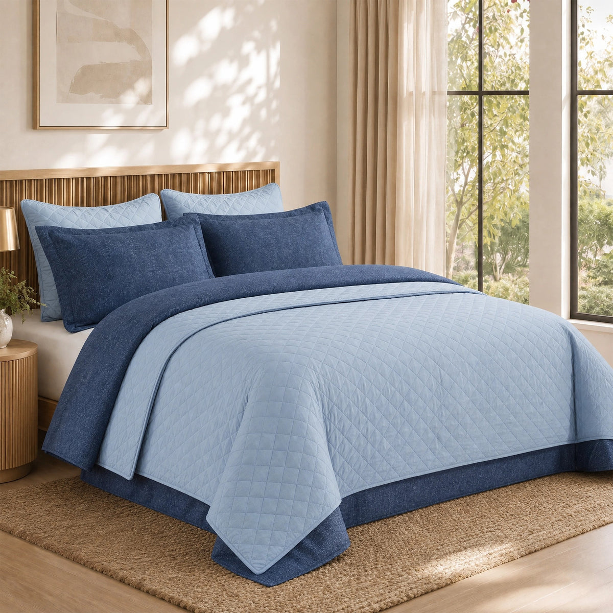 Camille Solid 2-in-1 All Season Bundle Set Comforter Set with Quilted Bedspread and Shams