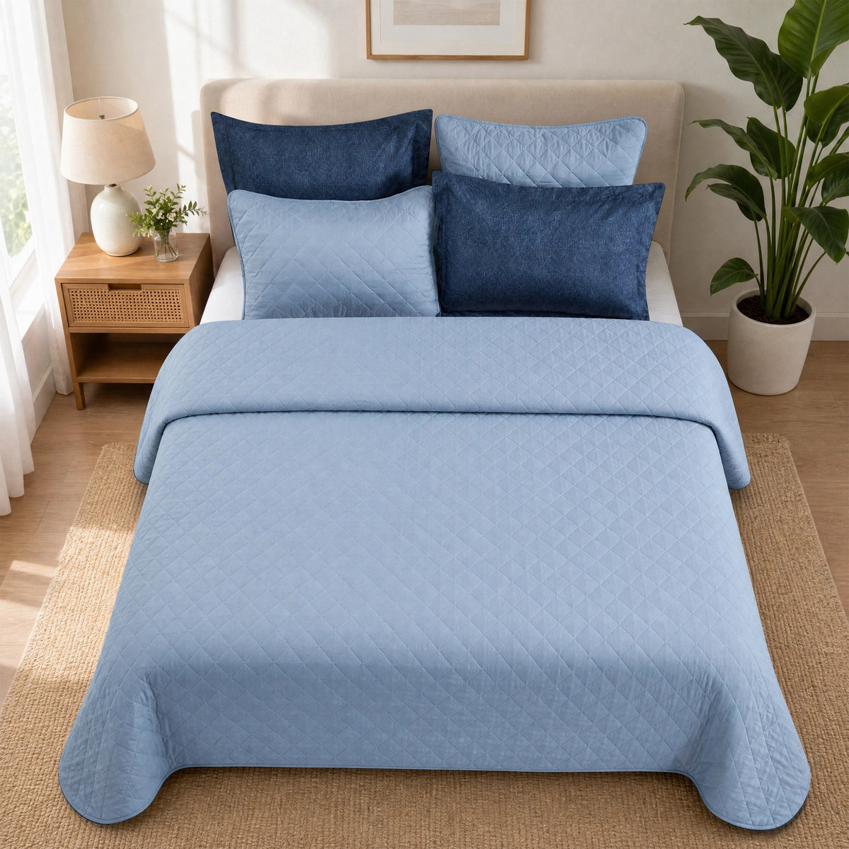Camille Solid 2-in-1 All Season Bundle Set Comforter Set with Quilted Bedspread and Shams