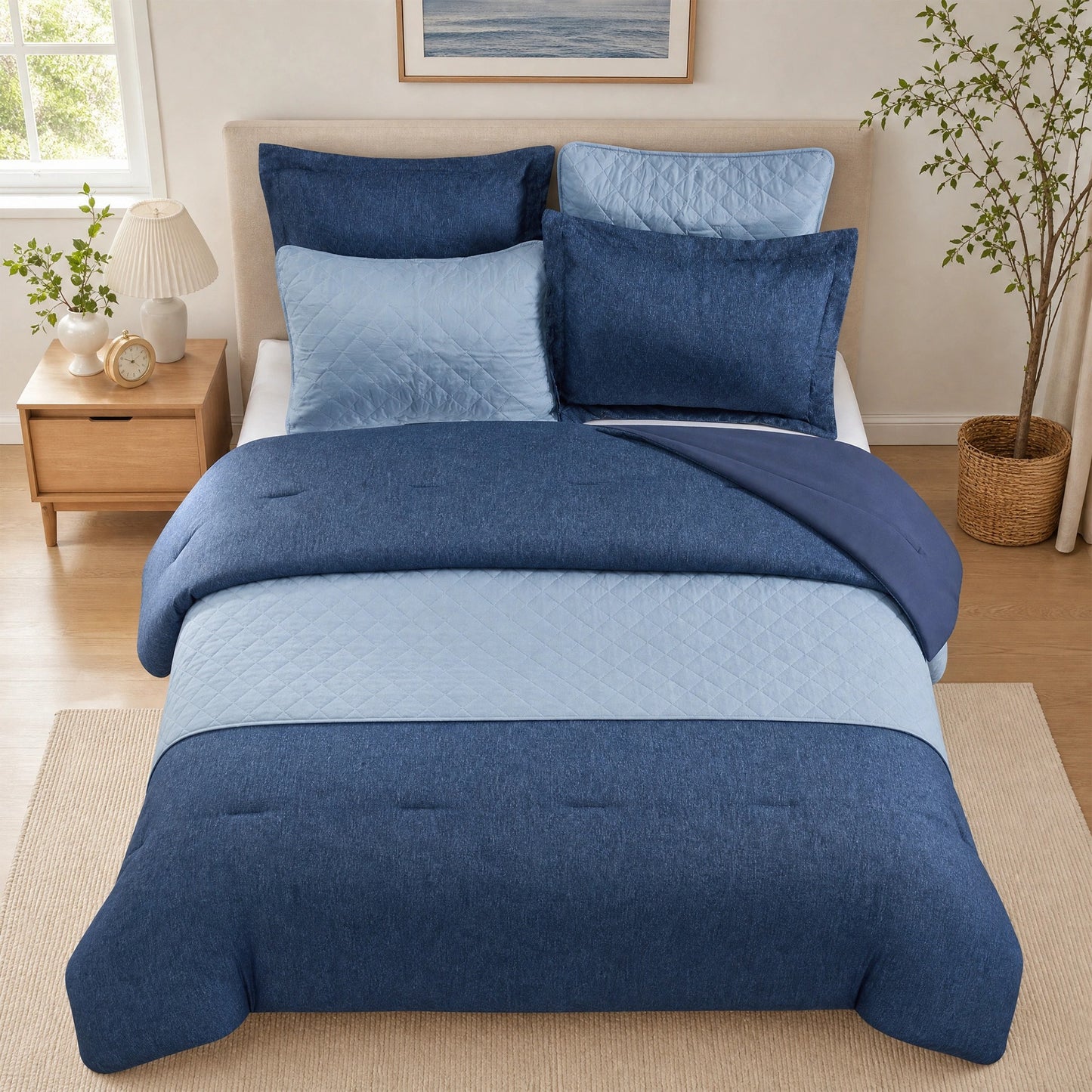 Camille Solid 2-in-1 All Season Bundle Set Comforter Set with Quilted Bedspread and Shams