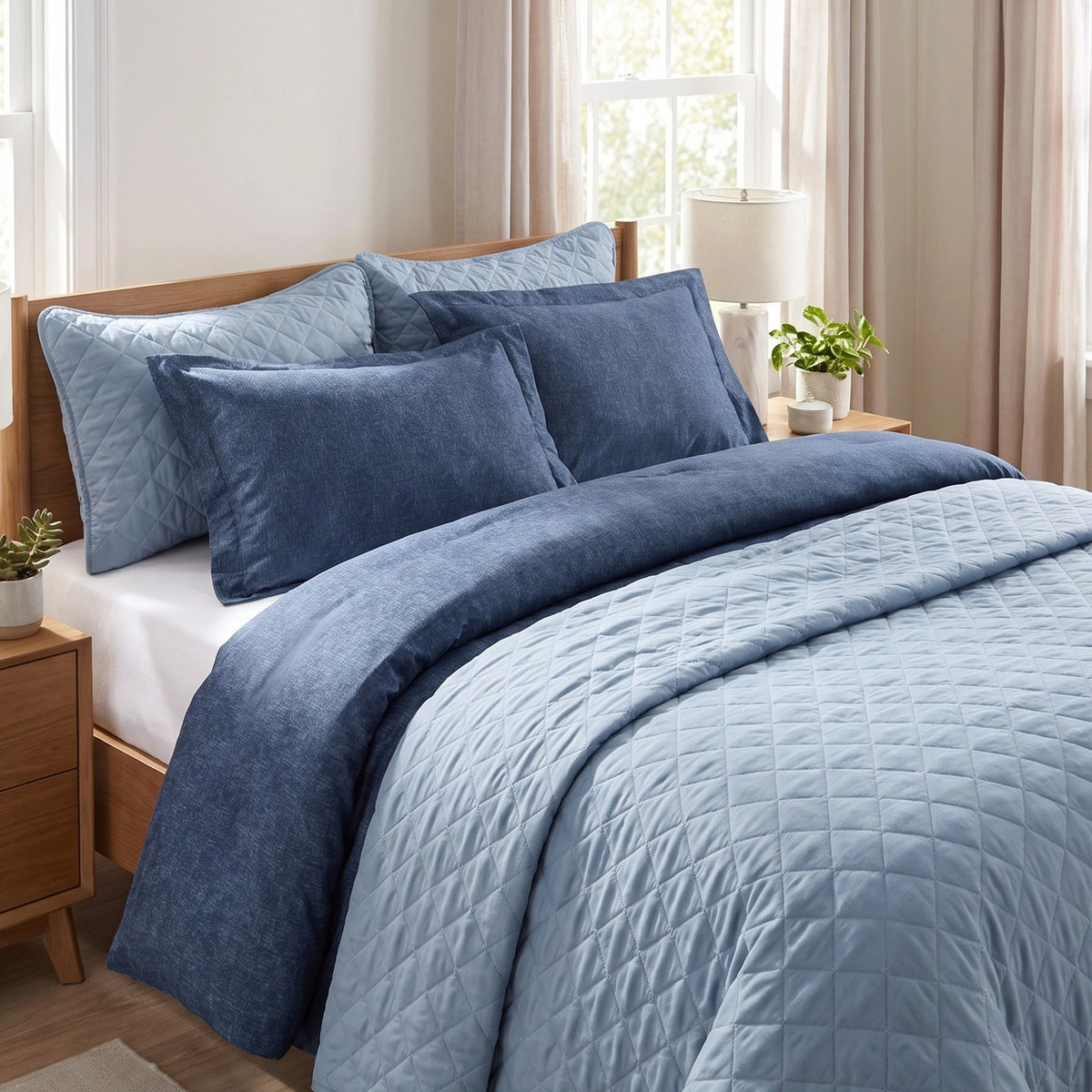 Camille Solid 2-in-1 All Season Bundle Set Comforter Set with Quilted Bedspread and Shams