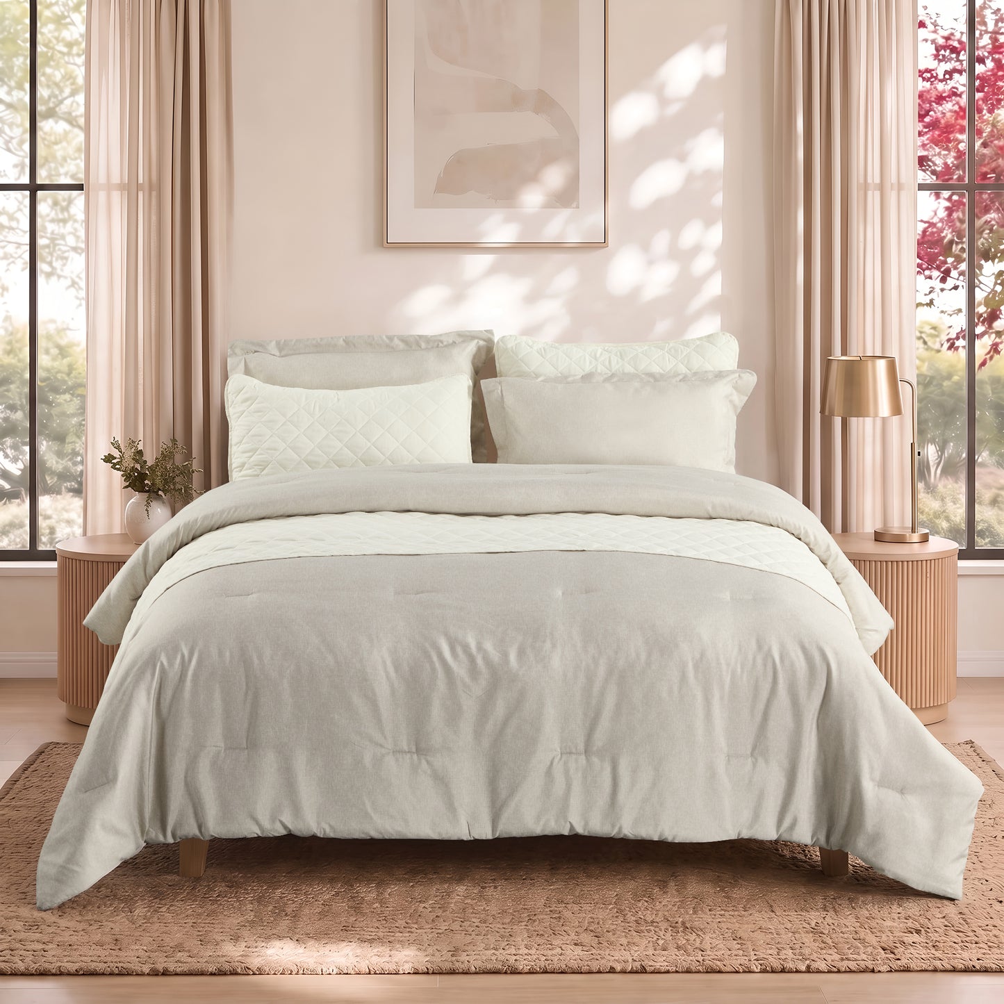 Camille Solid 2-in-1 All Season Bundle Set Comforter Set with Quilted Bedspread and Shams