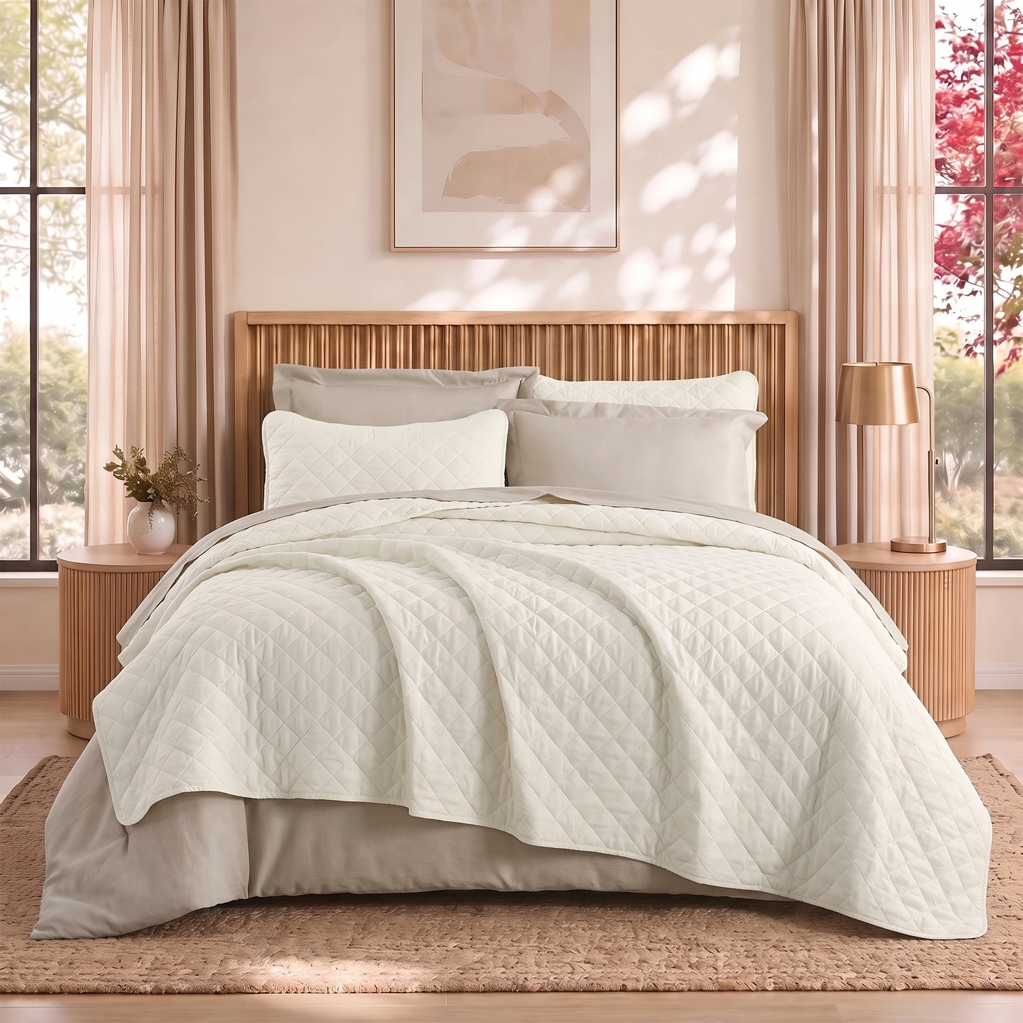 Camille Solid 2-in-1 All Season Bundle Set Comforter Set with Quilted Bedspread and Shams