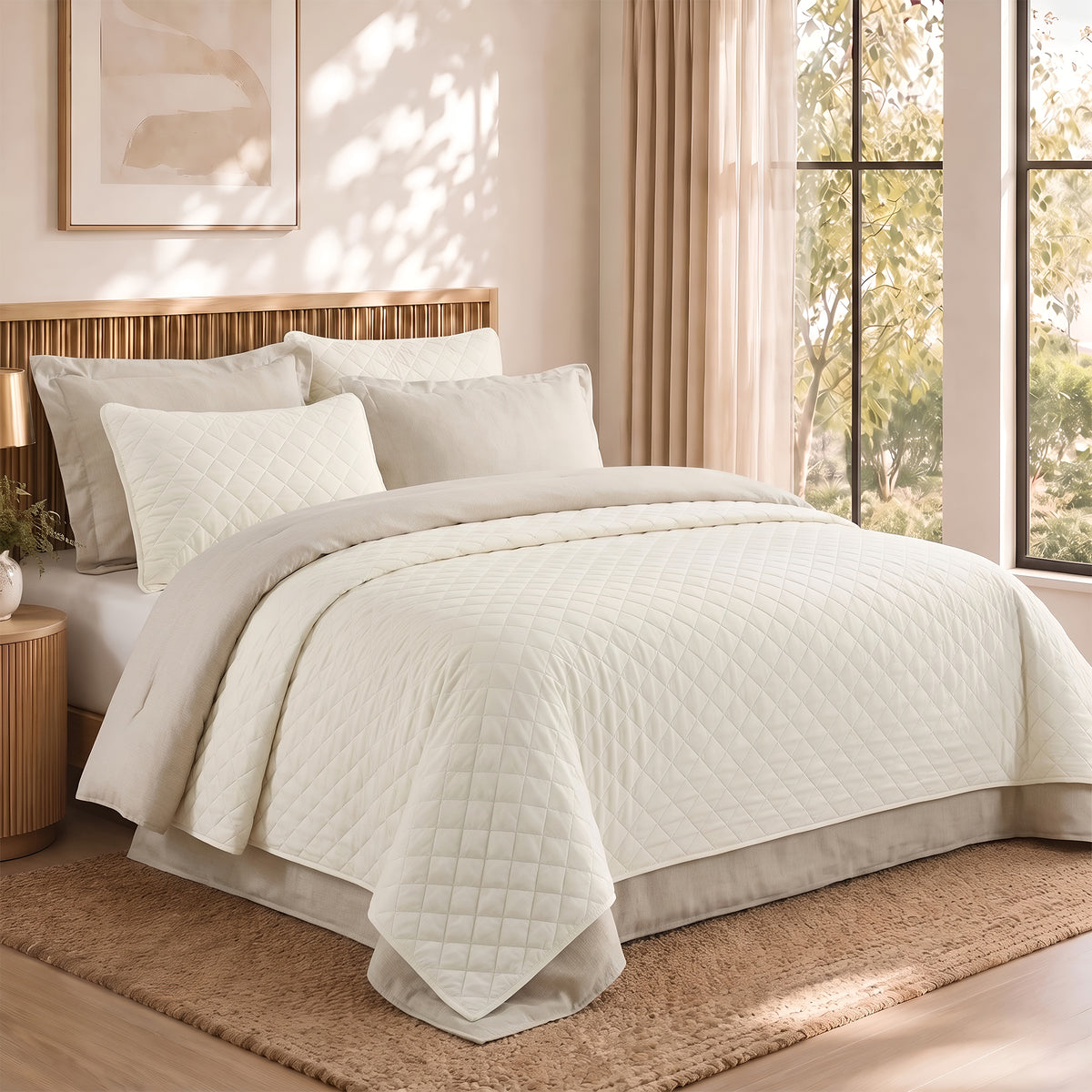 Camille Solid 2-in-1 All Season Bundle Set Comforter Set with Quilted Bedspread and Shams