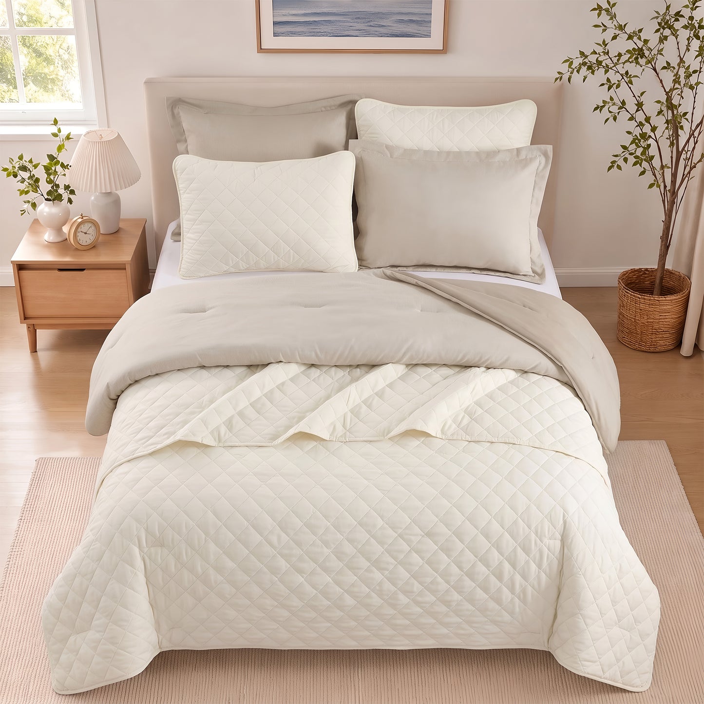 Camille Solid 2-in-1 All Season Bundle Set Comforter Set with Quilted Bedspread and Shams