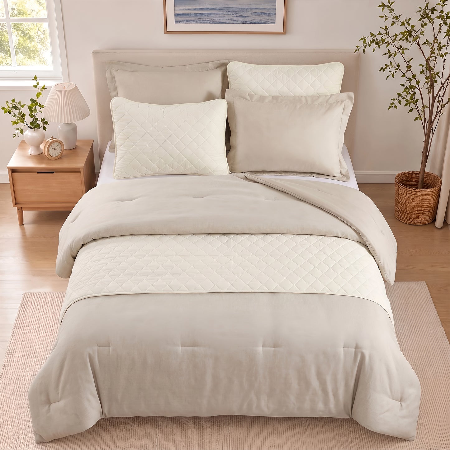 Camille Solid 2-in-1 All Season Bundle Set Comforter Set with Quilted Bedspread and Shams