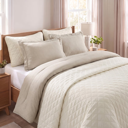 Camille Solid 2-in-1 All Season Bundle Set Comforter Set with Quilted Bedspread and Shams