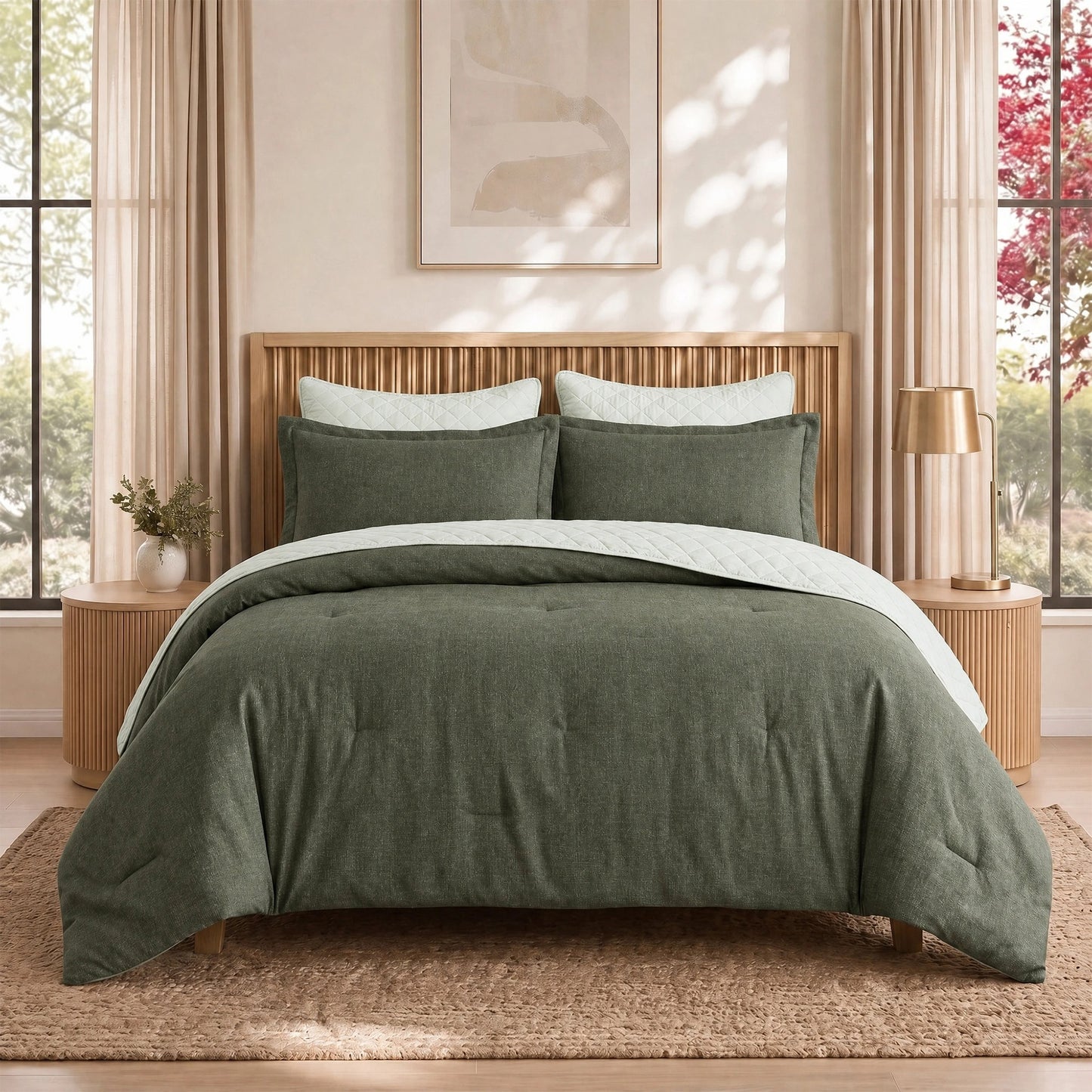 Camille Solid 2-in-1 All Season Bundle Set Comforter Set with Quilted Bedspread and Shams